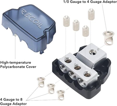 Recoil DB12 2 Way Power Distribution Block Ground Block Car Audio | Distributor 1 X 0/2/4 Gauge In / 2 X 4/8 Gauge Out Amplifier Splitter in Kuwait