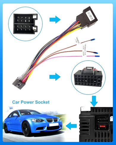 Hikity 16 Pin Wire Harness ISO Adapter Cable for Android Car Stereo ISO Standard Socket with Steering Wheel Control Lines and Reverse Control Line Wiring Harness in Saudi Arabia