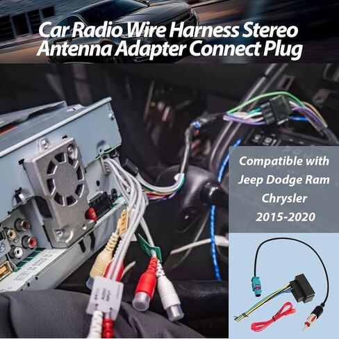 RED WOLF Car Stereo Wiring Harness Antenna Adapter Plug Compatible with Dodge Ram 2013-2020, Jeep 2014-2020, Chrysler 2015-2020 Aftermarket Stereo Nav Cable Connector No Factory Premium Amp in Saudi Arabia