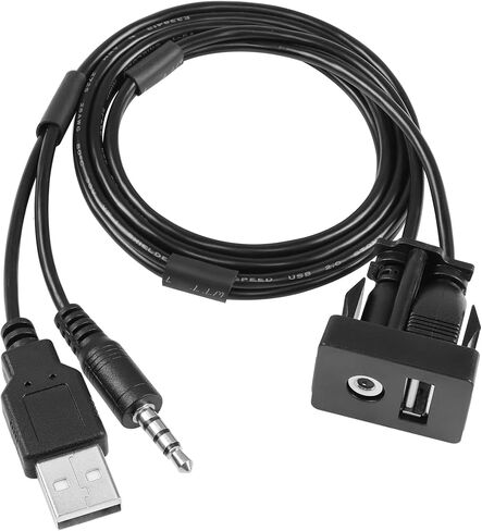 YACSEJAO Flush Mount Cable USB 2.0+3.5 mm AUX Extension Dash Panel Mount Cable for Car, Boat and Motorcycle, 1M/3.3Ft in Kuwait