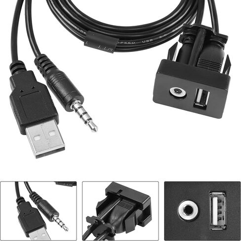 YACSEJAO Flush Mount Cable USB 2.0+3.5 mm AUX Extension Dash Panel Mount Cable for Car, Boat and Motorcycle, 1M/3.3Ft in Kuwait