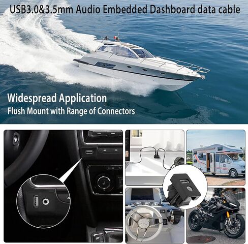 YACSEJAO Flush Mount Cable USB 2.0+3.5 mm AUX Extension Dash Panel Mount Cable for Car, Boat and Motorcycle, 1M/3.3Ft in Kuwait
