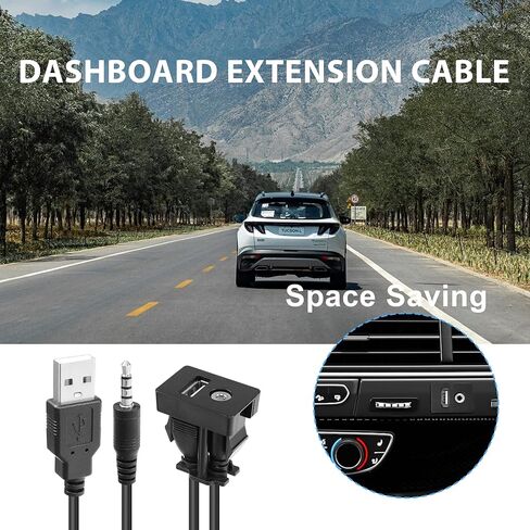YACSEJAO Flush Mount Cable USB 2.0+3.5 mm AUX Extension Dash Panel Mount Cable for Car, Boat and Motorcycle, 1M/3.3Ft in Kuwait