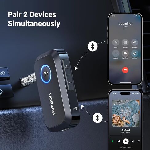 UGREEN 5.3 Aux Bluetooth Adapter for Car, [Greater Connection] 3.5mm Bluetooth Adapter Wireless Audio Receiver for Car Stereo/Home Stereo/Wired Headphones/Speaker, 15H Battery Life in Kuwait