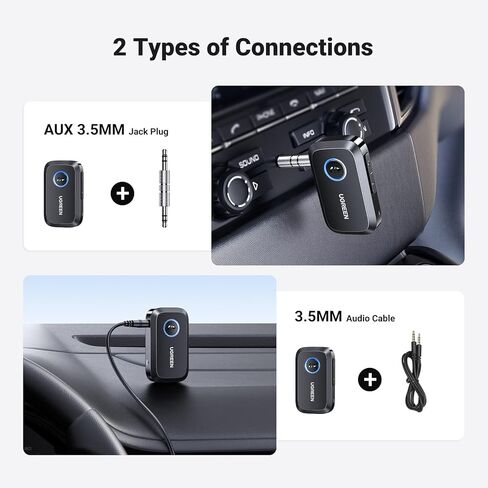 UGREEN 5.3 Aux Bluetooth Adapter for Car, [Greater Connection] 3.5mm Bluetooth Adapter Wireless Audio Receiver for Car Stereo/Home Stereo/Wired Headphones/Speaker, 15H Battery Life in Kuwait