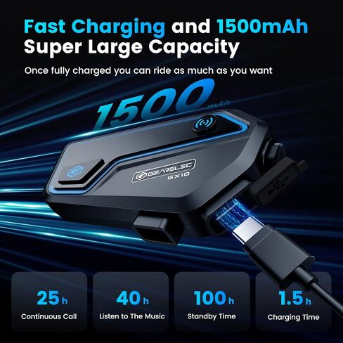 GEARELEC Motorcycle Bluetooth Headset V5.2 BT [Amazing Marquee][12th CVC Noise Canceling], 2-8 Riders Up to 2000M Motorcycle Communication Systems, Helmet Intercom Music Share/EQ Sound/ IP67/1500mAh in Saudi Arabia