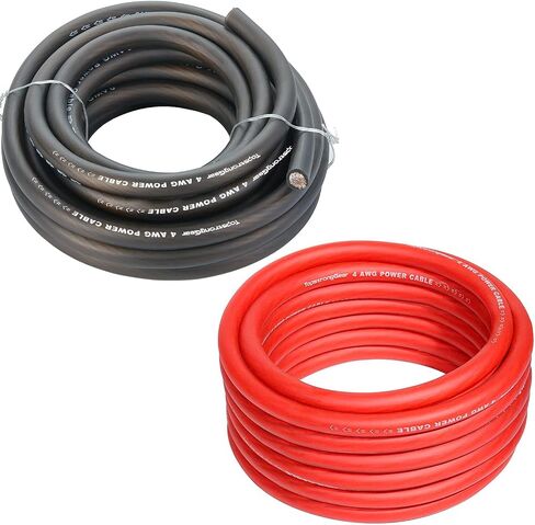 TOPSTRONGGEAR 4 Gauge 25ft Black and 25ft Red Power/Ground Wire True 4 AWG Power Wire-True Spec and Soft Touch Cable (Black&Red) (25FT Red & 25FT Black) in Saudi Arabia