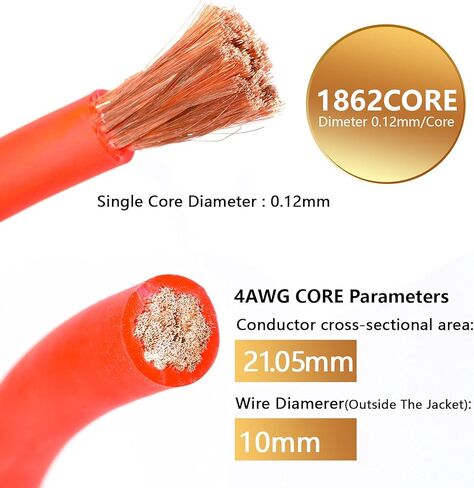 TOPSTRONGGEAR 4 Gauge 25ft Black and 25ft Red Power/Ground Wire True 4 AWG Power Wire-True Spec and Soft Touch Cable (Black&Red) (25FT Red & 25FT Black) in Saudi Arabia