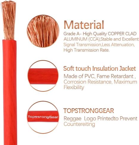 TOPSTRONGGEAR 4 Gauge 25ft Black and 25ft Red Power/Ground Wire True 4 AWG Power Wire-True Spec and Soft Touch Cable (Black&Red) (25FT Red & 25FT Black) in Saudi Arabia