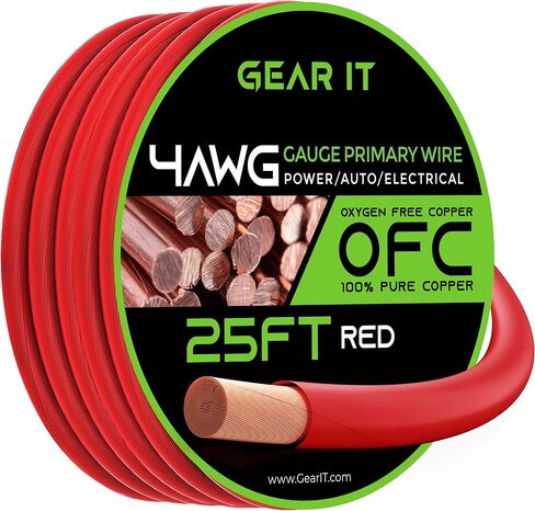 GEARit 0 Gauge Wire OFC 25 ft Red, 1/0 OFC Wire Battery Cable, Oxygen-Free Copper Power Wire for Car Audio Amp, RV, Marine, Inverter in Kuwait