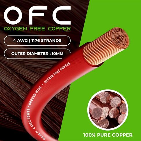 GEARit 0 Gauge Wire OFC 25 ft Red, 1/0 OFC Wire Battery Cable, Oxygen-Free Copper Power Wire for Car Audio Amp, RV, Marine, Inverter in Kuwait