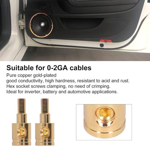 Car Audio Cable Reducer,2pcs 0GA Wire Reducer Terminal Connector Pure Copper Gold Plated Battery Terminal Connectors for Car Amplifier Modification Wire Reducer Cable Power Terminal Cord 0 to 4 Gauge in Saudi Arabia