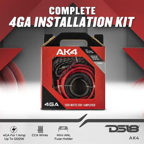 DS18 AK4 Complete 4 Gauge CCA Amplifier Installation Wiring Kit - Ampkit Helps Make Connections, Brings Power to Your Radio, Subwoofers, Speakers with Super Flex Wire - 1200W for 1 Amplifier in Saudi Arabia