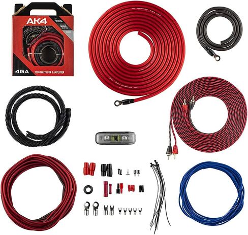 DS18 AK4 Complete 4 Gauge CCA Amplifier Installation Wiring Kit - Ampkit Helps Make Connections, Brings Power to Your Radio, Subwoofers, Speakers with Super Flex Wire - 1200W for 1 Amplifier in Saudi Arabia