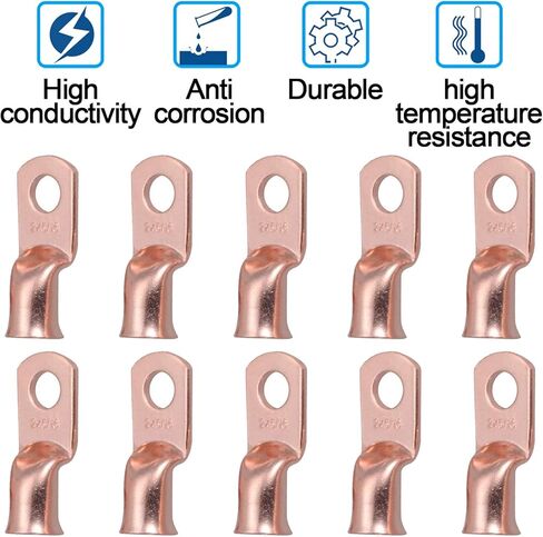 8 Pcs 1 AWG x 3/8 Copper Battery Cable Lugs, Heavy Duty Ring Terminals Connectors, UL Listed Bare Eyelets Tubular Ring Battery Lugs for 1 Gauge Wire - Battery Cable Ends in Saudi Arabia