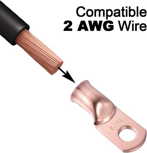 8 Pcs 1 AWG x 3/8 Copper Battery Cable Lugs, Heavy Duty Ring Terminals Connectors, UL Listed Bare Eyelets Tubular Ring Battery Lugs for 1 Gauge Wire - Battery Cable Ends in Saudi Arabia