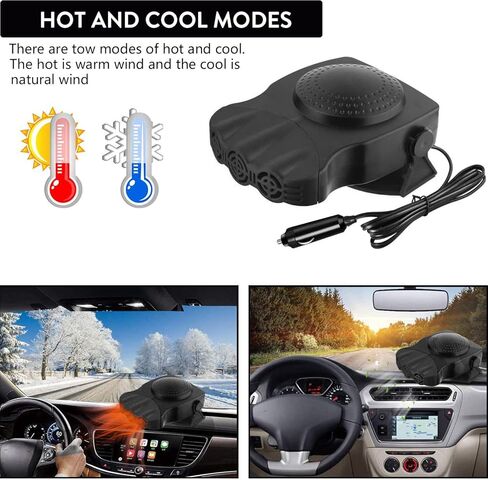 مروحة تبريد السيارة 12 فولت، تبريد وتسخين سريع 2 في 1 للزجاج الأمامي للسيارة، مزيل صقيع سخان السيارة المحمول الذي يتم توصيله بولاعة السجائر بقاعدة دوارة 180 درجة، مروحة تسخين وتبريد السيارة بقدرة 150 وات in Kuwait