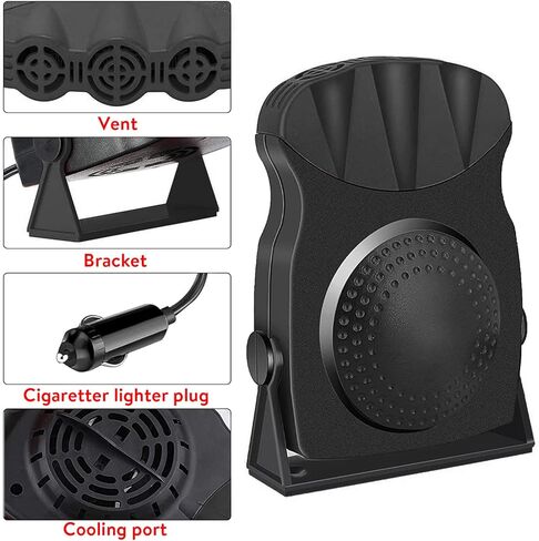 مروحة تبريد السيارة 12 فولت، تبريد وتسخين سريع 2 في 1 للزجاج الأمامي للسيارة، مزيل صقيع سخان السيارة المحمول الذي يتم توصيله بولاعة السجائر بقاعدة دوارة 180 درجة، مروحة تسخين وتبريد السيارة بقدرة 150 وات in Kuwait