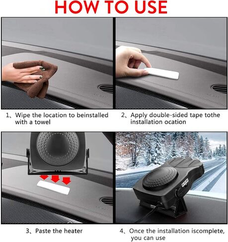 مروحة تبريد السيارة 12 فولت، تبريد وتسخين سريع 2 في 1 للزجاج الأمامي للسيارة، مزيل صقيع سخان السيارة المحمول الذي يتم توصيله بولاعة السجائر بقاعدة دوارة 180 درجة، مروحة تسخين وتبريد السيارة بقدرة 150 وات in Kuwait