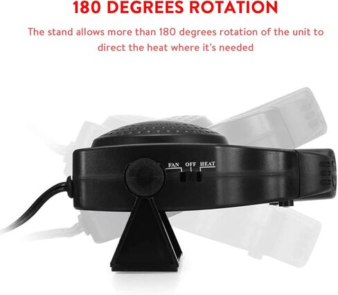 مروحة تبريد السيارة 12 فولت، تبريد وتسخين سريع 2 في 1 للزجاج الأمامي للسيارة، مزيل صقيع سخان السيارة المحمول الذي يتم توصيله بولاعة السجائر بقاعدة دوارة 180 درجة، مروحة تسخين وتبريد السيارة بقدرة 150 وات in Kuwait