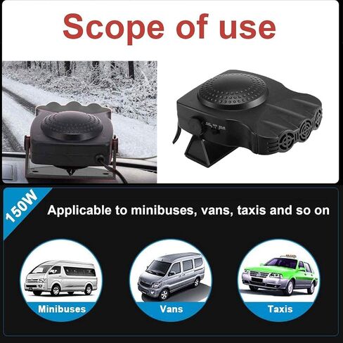 مروحة تبريد السيارة 12 فولت، تبريد وتسخين سريع 2 في 1 للزجاج الأمامي للسيارة، مزيل صقيع سخان السيارة المحمول الذي يتم توصيله بولاعة السجائر بقاعدة دوارة 180 درجة، مروحة تسخين وتبريد السيارة بقدرة 150 وات in Kuwait