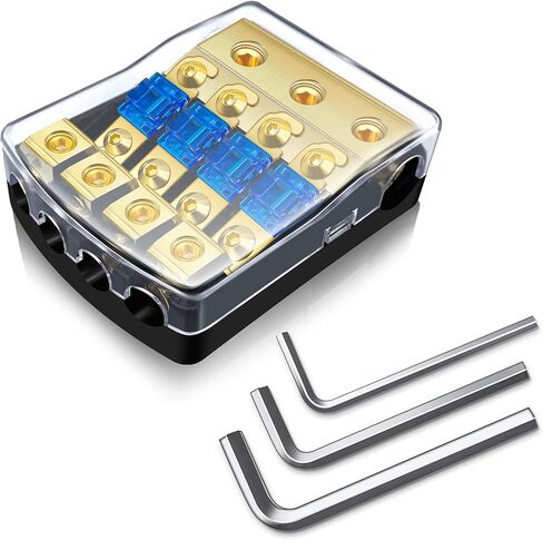 3 Way Mini ANL Fuse Holder, Copper 0/2/4 Gauge to 4/6/8 Gauge 60 Amp Fuse Distribution Block for Car Truck Boat Audio Stereo Amplifier in Kuwait