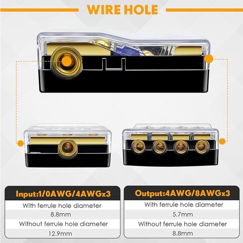 3 Way Mini ANL Fuse Holder, Copper 0/2/4 Gauge to 4/6/8 Gauge 60 Amp Fuse Distribution Block for Car Truck Boat Audio Stereo Amplifier in Kuwait