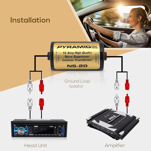 Pyramid 200W 15A RCA Noise Suppressor - Designed for Audio Signals & to Eliminate Noise, Isolation Transformer, Used w/ Amplifier or EQ, Install w/ RCA Jacks & Unique Noise Detection Circuit NS20 in Kuwait