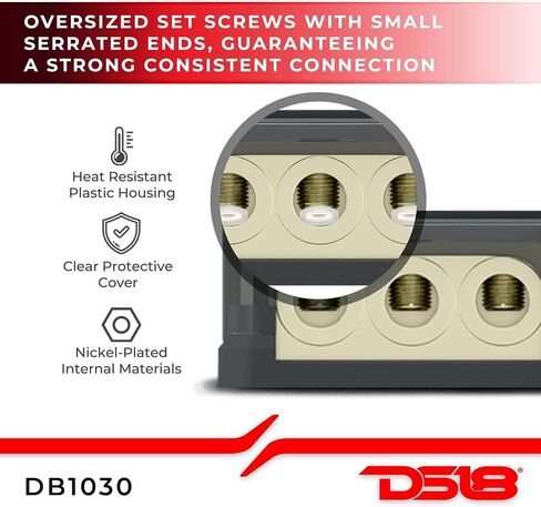 DS18 DB1024 Distribution Block (12 pack) - 1 x 0GA In/ 2 x 4GA Out, Nickle Plated Internal Materials, High-Strength Heat Resistant Plastic Housing, Oversized Screws for Secure Connections (1 In 2 Out) in Kuwait