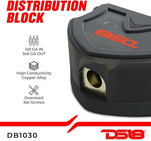 DS18 DB1024 Distribution Block (12 pack) - 1 x 0GA In/ 2 x 4GA Out, Nickle Plated Internal Materials, High-Strength Heat Resistant Plastic Housing, Oversized Screws for Secure Connections (1 In 2 Out) in Kuwait