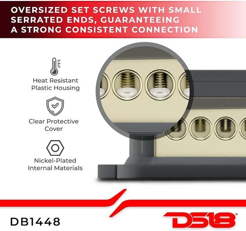 DS18 DB1024 Distribution Block (12 pack) - 1 x 0GA In/ 2 x 4GA Out, Nickle Plated Internal Materials, High-Strength Heat Resistant Plastic Housing, Oversized Screws for Secure Connections (1 In 2 Out) in Kuwait