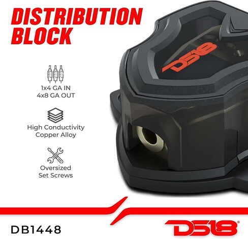 DS18 DB1024 Distribution Block (12 pack) - 1 x 0GA In/ 2 x 4GA Out, Nickle Plated Internal Materials, High-Strength Heat Resistant Plastic Housing, Oversized Screws for Secure Connections (1 In 2 Out) in Kuwait