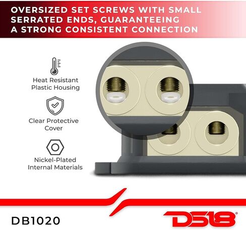 DS18 DB1024 Distribution Block (12 pack) - 1 x 0GA In/ 2 x 4GA Out, Nickle Plated Internal Materials, High-Strength Heat Resistant Plastic Housing, Oversized Screws for Secure Connections (1 In 2 Out) in Saudi Arabia