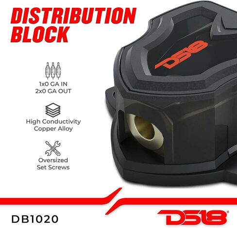 DS18 DB1024 Distribution Block (12 pack) - 1 x 0GA In/ 2 x 4GA Out, Nickle Plated Internal Materials, High-Strength Heat Resistant Plastic Housing, Oversized Screws for Secure Connections (1 In 2 Out) in Saudi Arabia