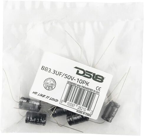 DS18 BB3.3UF/50V-10PK Bass Blocker 12KHz @ 4 ohms or 6KHz @ 8 ohms 6DB/OCT Tweeter - Non-Polar Electrolytic - Reproduce Clearer Highs Without Any Distortion - Electrolytic Capacitor - 10 pcs in Kuwait