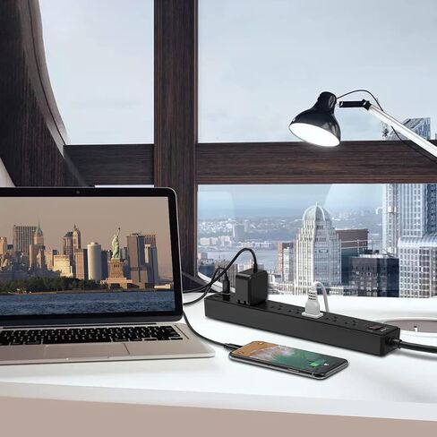 شريط طاقة بطول 6 اقدام، واقي من اندفاع التيار من ينتار مع 6 منافذ تيار متردد و3 منافذ USB، سلك تمديد بطول 6 اقدام للمنزل والمكتب واساسيات المسكن، 2100 جول، مدرج في قائمة اي تي ال، (اسود) in Saudi Arabia