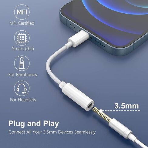 [Apple MFi Certified] Lightning to 3.5 mm Headphone Jack Adapter, 2 Pack Earphone Audio Jack Aux, Dongle Cable Compatible with iPhone 13/12/11 Pro/XR/XS Max/X/8/7 Support All iOS& Music Control in Saudi Arabia