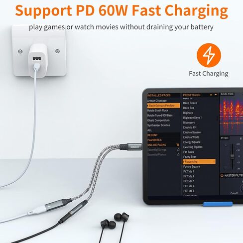 محول سماعة رأس وشاحن USB C إلى 3.5 ملم، كابل USB 2 في 1 من النوع C إلى Aux Jack Dongle مع PD 60 وات شحن سريع لهاتف iPhone 15 16 17 Pro Max Air وSamsung Galaxy S23 S24 S25 Ultra وNote 20 وiPad Pro in Kuwait