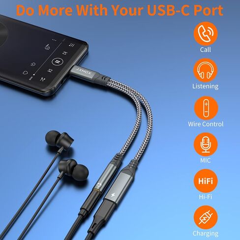 محول سماعة رأس وشاحن USB C إلى 3.5 ملم، كابل USB 2 في 1 من النوع C إلى Aux Jack Dongle مع PD 60 وات شحن سريع لهاتف iPhone 15 16 17 Pro Max Air وSamsung Galaxy S23 S24 S25 Ultra وNote 20 وiPad Pro in Kuwait