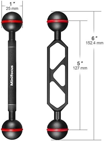 MINIFOCUS 8" Double Aluminum Extension Arm, 1" Ball Head Connector Underwater CNC Arm System Ball Head Extension for Strobe/Video Light/Diving Camera Tray, Waterproof and Rustproof (2pack) in Saudi Arabia