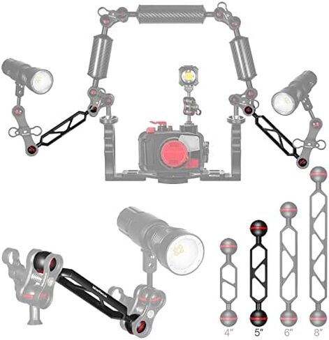 MINIFOCUS 8" Double Aluminum Extension Arm, 1" Ball Head Connector Underwater CNC Arm System Ball Head Extension for Strobe/Video Light/Diving Camera Tray, Waterproof and Rustproof (2pack) in Saudi Arabia