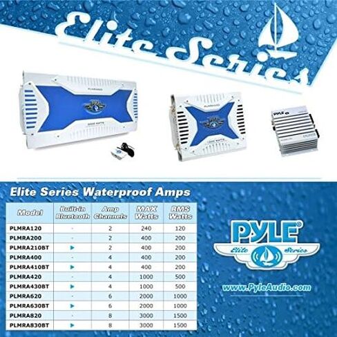 Pyle 2.1 Bluetooth Marine Amplifier Receiver - Waterproof 4 Channel Wireless Bridgeable Audio Amp for Stereo Speaker with 1000 Watt Power Dual MOSFET Supply, GAIN Level and LED Indicator -PLMRA430BT in Kuwait