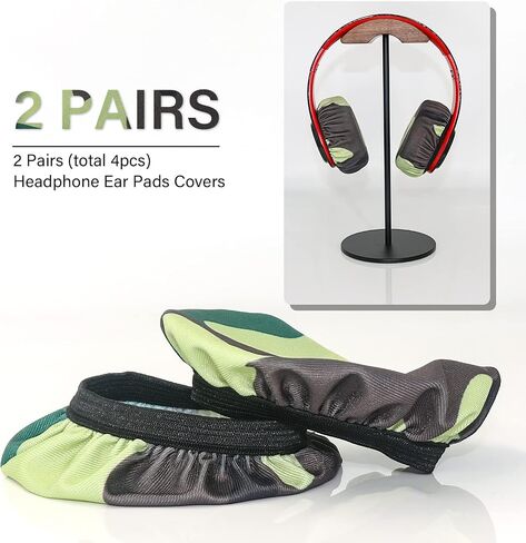 PChero Headphone Ear Covers, Stretch Fabric Earpad Cushion Protectors | 2 Pairs, Fit 3.5" - 4.3" Ear Pads, Black, Machine Washable, Stay Cool & Dry During Gym, Workouts, Gaming, Training in Kuwait