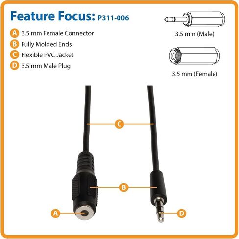 TRIPP LITE Female Mini Stereo Audio Extension Cable 6-feet اسود in Saudi Arabia