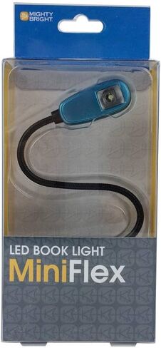 ضوء القراءة الأصلي Mighty Bright MiniFlex ذو المشبك على الكتاب، 1 مصباح أبيض ساطع، مرن، متين، تصميم مضغوط مثالي لدودة الكتب والأطفال اقرأ في السرير، عمر بطارية 25 ساعة (أزرق) in Kuwait