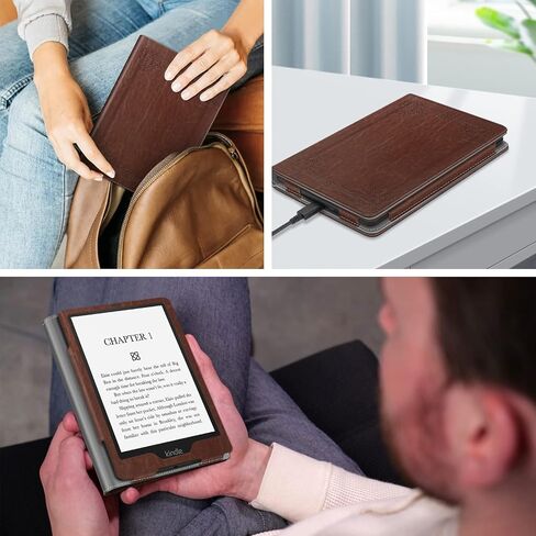 حافظة Fintie Folio لجهاز Kindle Paperwhite بحجم 6.8 بوصة (الجيل الحادي عشر - 2021) وإصدار Kindle Paperwhite Signature - غطاء مقاوم للصدمات من الجلد النباتي على شكل كتاب مع خاصية النوم/الاستيقاظ التلقائي، بني عتيق in Kuwait