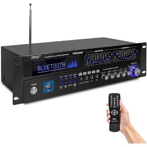 Pyle 6-Channel Bluetooth Hybrid Home Amplifier - 2000W Home Audio Rack Mount Stereo Power Amplifier Receiver w/ Radio, USB/AUX/RCA/MIC, HD/Optical/Coax, AC-3, DVD Inputs, Dual 10 Band EQ - PT6060CHAE