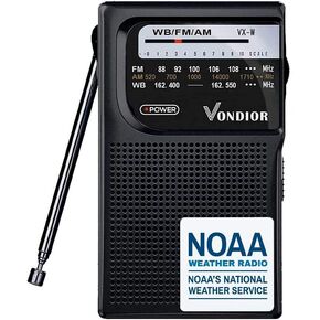 راديو الطقس NOAA - راديو محمول يعمل بالبطارية NOAA/AM/FM في حالات الطوارئ مع أفضل استقبال وأطول ترانزستور يدوم طويلاً. تعمل ببطاريتين AA مع مقبس سماعة رأس أحادي، من فونديور (فضي) in Kuwait