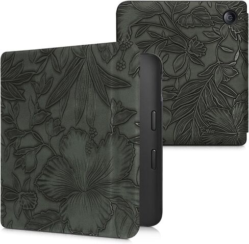 kwmobile Case Compatible with Kobo Libra 2 Case - eReader Cover - Embossing Flowers Green in Saudi Arabia