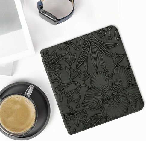 kwmobile Case Compatible with Kobo Libra 2 Case - eReader Cover - Embossing Flowers Green in Saudi Arabia